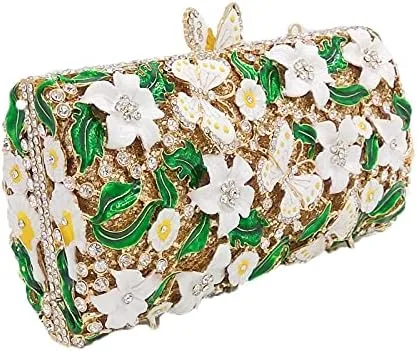 Miniatura 8 de Boutique De FGG Flores y mariposas mujeres cristal embrague bolso de noche boda fiesta Rhinestone bolsos