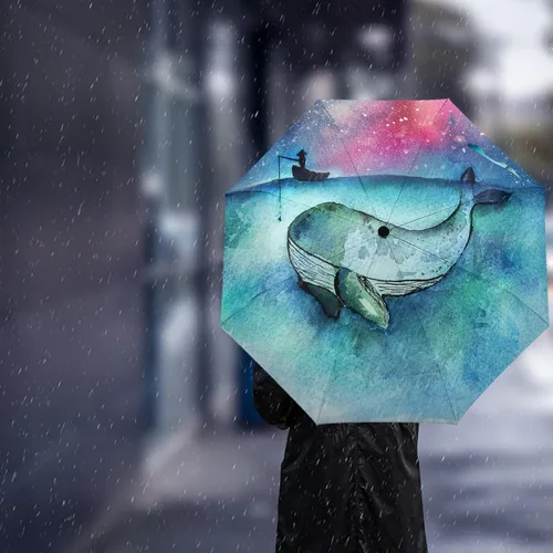 Miniatura 3 de DHDM Automatic Umbrella for Rain and Sun Male Women Beach Parasol Print Folding Umbrella