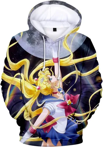 BAKUGOU Anime Tsukino Usagi Hoodie for Women Girls Black Unisex Aino Minako Pullover Luna Sweatshirt Pink Adult Anime Sweater