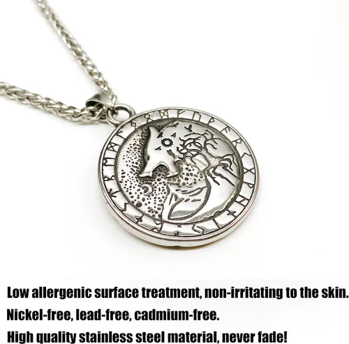 Miniatura 4 de Collar de talismán de lobo vikingo Fenrir cadena de acero inoxidable para hombre, joyería vintage para hombre, colgante de amuleto vikingo pagano