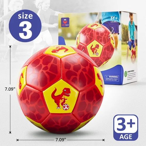 Miniatura 7 de hahaland Balón de fútbol tamaño 3 para niños con bolsa de malla de inflador, juego de bolas de dinosaurio, juguetes para exteriores, patio trasero