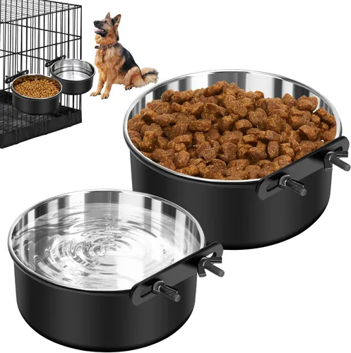 Tazón de agua para jaula para perros sin derrames, paquete de 2 tazones colgantes para jaula para perros, tazones de agua y comida para perrera Negro