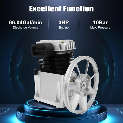 Miniatura 5 de Cabezal de bomba de compresor de aire, cabezal de compresor de aire de 3 HP con 2 cilindros, compresor de aire lubricado con aceite con polea