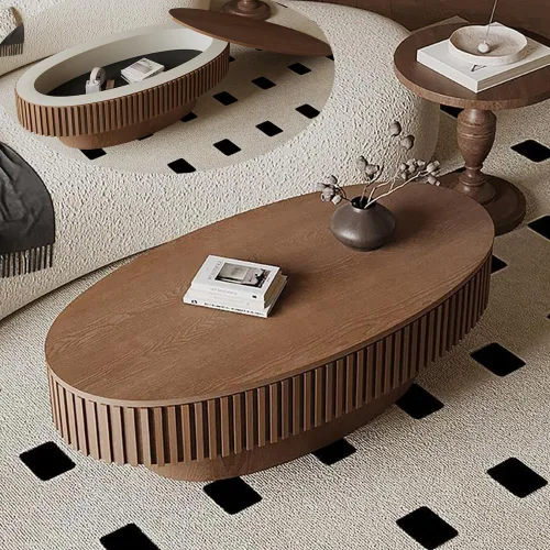 Miniatura 40 de Mesa de Centro Cuadrada de 35.43'' para Sala de Estar Mesa de Centro Acanalada Mesa Central Moderna con Pedestal para Apartamento Negro