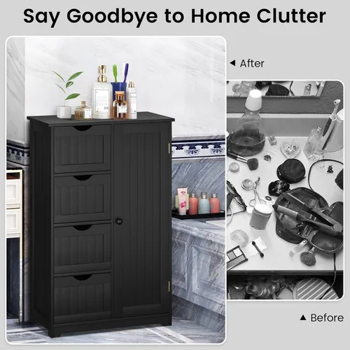 Miniatura 3 de COSTWAY Armario de almacenamiento de baño, organizador de almacenamiento de madera con 4 cajones profundos y estante ajustable, gabinete de piso
