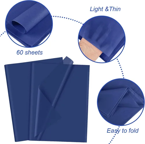 Miniatura 3 de CHRORINE - 60 hojas de papel de seda azul marino para envolver regalos, papel de seda a granel para manualidades artísticas y decoración, ideal