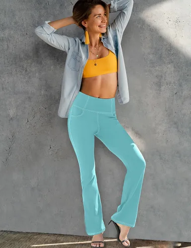 Miniatura 4 de VOOVEEYA Leggings con corte de bota para mujer, pantalones de yoga acampanados con 4 bolsillos, control de abdomen, pantalones de vestir casuales