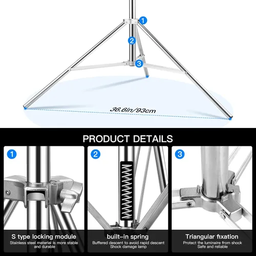 Miniatura 6 de Soporte de luz de acero inoxidable de 9.2 pies, trípode de fotografía resistente Spring Cushioned Photography Stand with 1/4" to 3/8" Screw