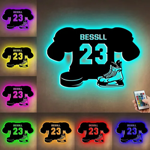 Miniatura 31 de Letrero de metal de jersey deportivo personalizado con luz LED, nombre y número personalizado, letrero de neón con nombre personalizado, decoración