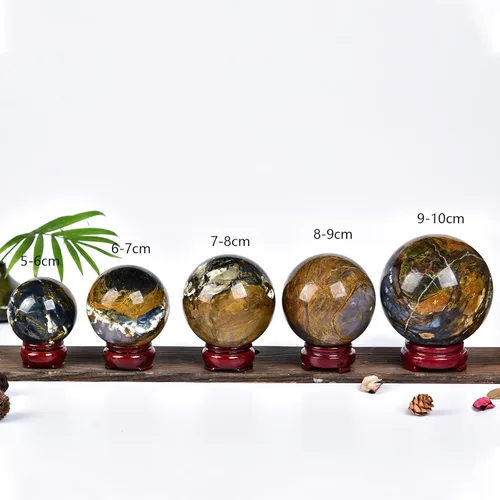 Miniatura 4 de JIC Gem Esfera de cristal de cuarzo Pietersite, bola de cristal decorativa azules y marrones dorados para meditación, decoraciones de mesa