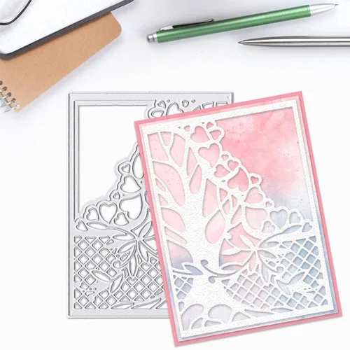 Miniatura 5 de Hying Troqueles de fondo de marco de árbol para hacer tarjetas, troqueles de corte de árbol de corazón de amor para álbumes de recortes, papel