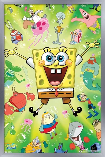 Miniatura 14 de Trends International Nickelodeon Bob Esponja - Póster de pared de explosión, 14.725 x 22.375 pulgadas, versión enmarcada de madera de granero