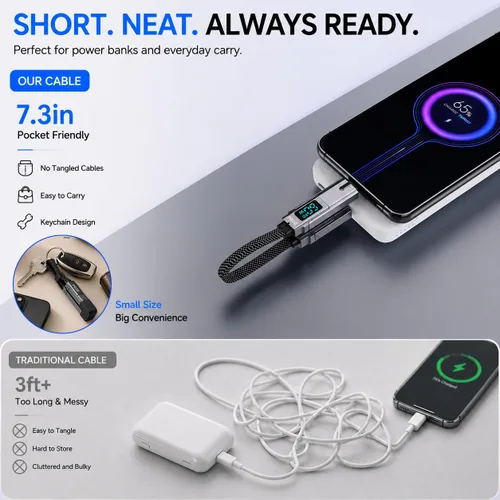 Miniatura 3 de pzoz Cable de carga múltiple llavero cable de carga con pantalla LED, 4 en 1 Multi USB C de carga rápida Combo Lightning/Tipo C/USB A/USBC