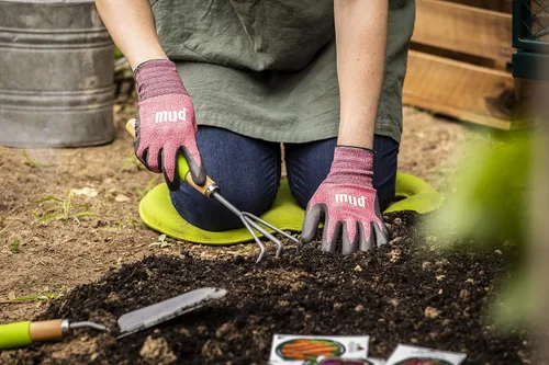 Miniatura 5 de Guantes de jardinería para mujer Mud Grip de tejido de nylon sin costuras, resistentes al agua, con palma de nitrilo punteado Rosa