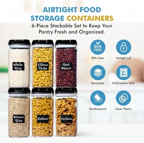 Miniatura 7 de Shazo Contenedores herméticos para almacenamiento de alimentos con tapas - 6 unidades de contenedores de cereal de plástico transparente sin BPA