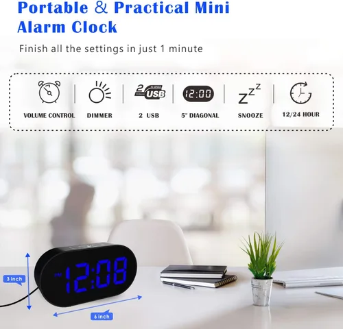 Miniatura 5 de Plumeet [Versión actualizada] Reloj despertador LED digital con atenuador de brillo ajustable y volumen de alarma, pantalla de dígitos azules de 12
