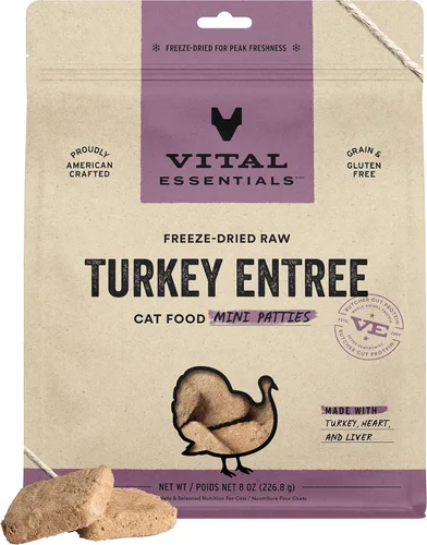 Vital Essentials Alimento Crudo Liofilizado para Gatos, Mini Hamburguesas de Pavo, 8 oz