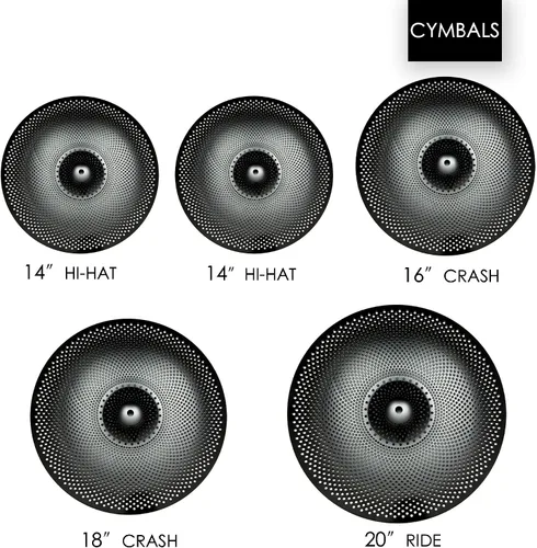 Miniatura 3 de Paquete de platillos de bajo volumen, juego de platillos silenciosos de 14, 16, 18, 20 pulgadas (5 piezas, negro) Bolsa de platillos incluida