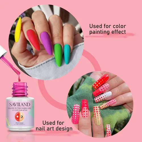 Miniatura 5 de SAVILAND - Juego de esmaltes de uñas de gel que brillan en la oscuridad - 12 colores de Halloween, esmaltes de uñas de gel neón luminosos, efecto
