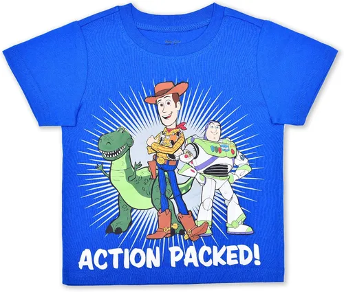 Miniatura 4 de Disney Toy Story Woody, Buzz and Rex - Camisa de manga corta para niños, paquete de 4 para niños pequeños y pequeños, amarilloazulverdegris