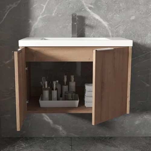 Miniatura 6 de Juego de tocador de baño de 30 pulgadas con lavabo montado en la pared, diseño moderno, gabinete de montaje flotante, tocador de baño con fregadero