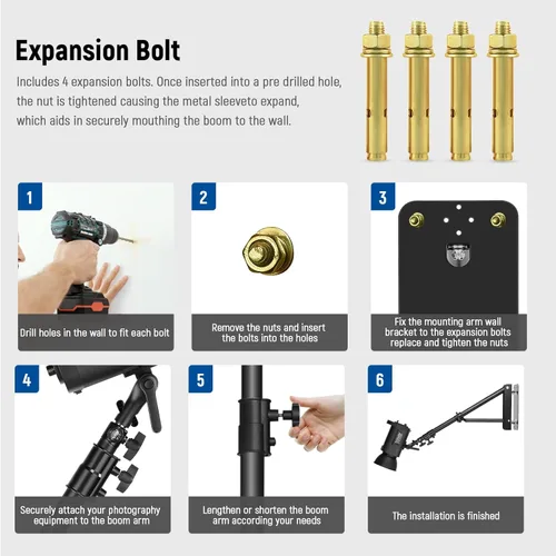 Miniatura 6 de Neewer Brazo de Boom de Montaje en Pared en Triángulo para Luz de Fotografía Estroboscópica, Luz Mono, Caja de Luz, Paraguas, Reflector y Anillo