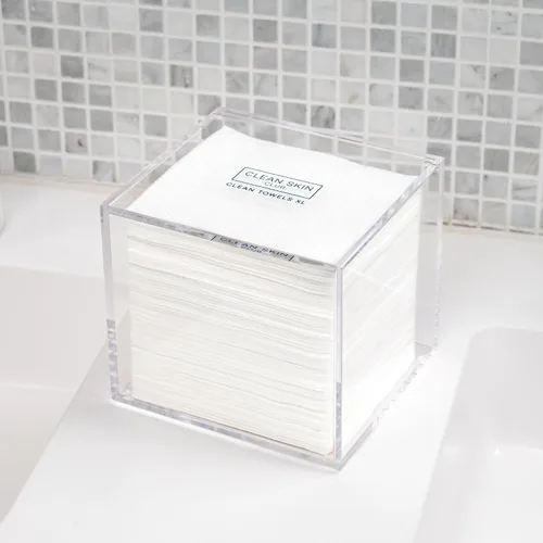 Miniatura 8 de CLEAN SKIN CLUB Caja de acrílico transparente para toallas limpias XL (NO incluidas), contenedor para 50 toallas limpias desechables XL, toallitas