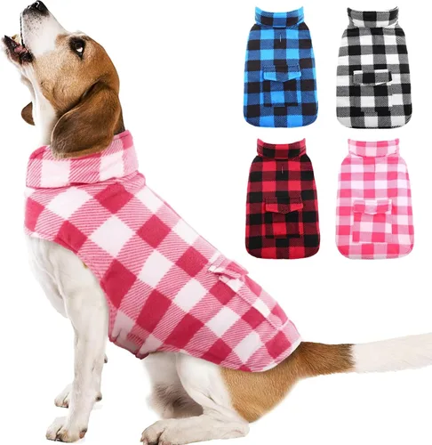 Miniatura 14 de Kuoser - Abrigo de invierno para perros, chaqueta de forro polar resistente al viento, estilo británico a cuadros, chaleco para climas fríos, Rosa