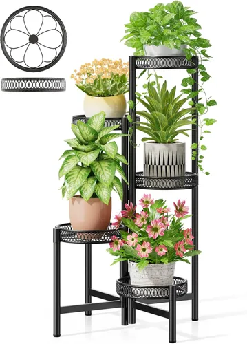 Miniatura 23 de Soporte escalonado para plantas al aire libre de 3 niveles para interiores, estante de flores de metal para múltiples plantas, soportes altos