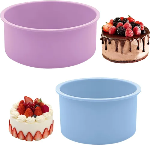 Miniatura 10 de Paquete de 2 moldes redondos de silicona sin BPA, molde circular reutilizable de silicona para pasteles de gasa, juego de 2 tamaños diferentes