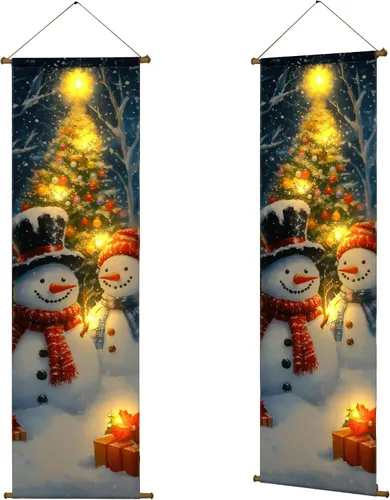 Miniatura 8 de SOFFEE DESIGN Lienzo de árbol de Navidad de 16 x 47 pulgadas, 6 luces LED, decoración de pared de invierno, punto focal de entrada de vacaciones