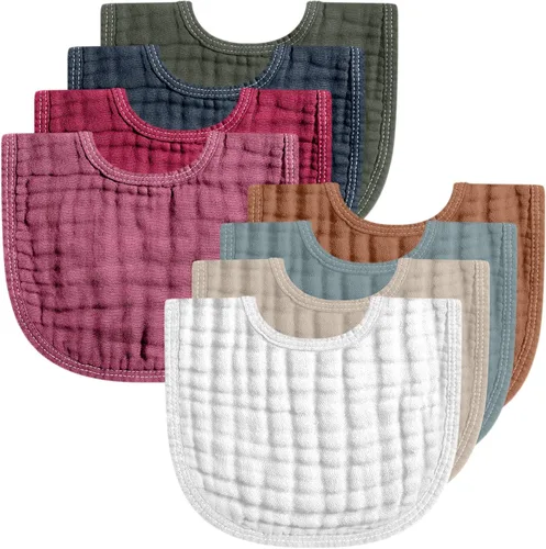 Miniatura 9 de Frienda 8 baberos de muselina para bebé, bandana de algodón, baberos a granel para recién nacidos, 6 capas absorbentes, accesorio de alimentación