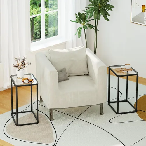 Miniatura 3 de Garden 4 you Mesa auxiliar de cristal, mesa auxiliar rectangular con marco de metal, moderna mesita de noche para oficina, dormitorio, sala de Negro