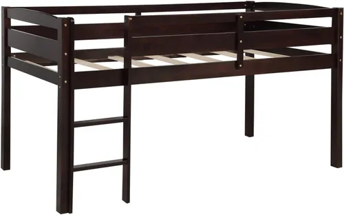 Miniatura 4 de Merax Junior's - Cama baja tipo loft baja de madera maciza para niños, no necesita somier (espresso)