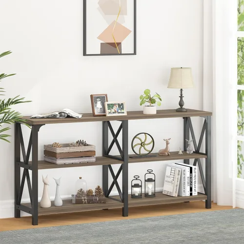 Miniatura 16 de LVB - Mesa de sofá de estilo granja, mesa consola rústica para sala de estar, mesa de entrada con almacenamiento, mesa de entrada para vestíbulo
