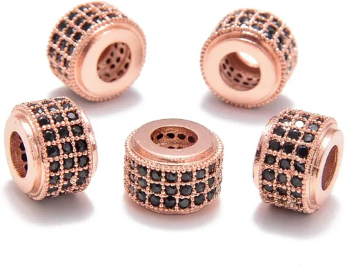 Miniatura 23 de AD Beads Corona de diamantes de imitación de circonita con agujero grande, cuentas espaciadoras (10 unidades, corona transparente sobre oro