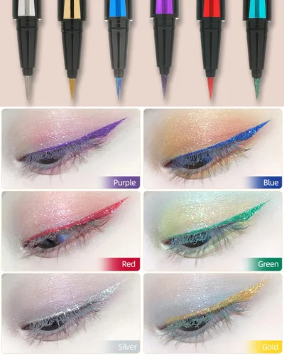 Miniatura 2 de Lápiz delineador de ojos líquido dorado y plateado, 2 piezas, de larga duración, impermeable, a prueba de manchas, pigmentado, acabado brillante