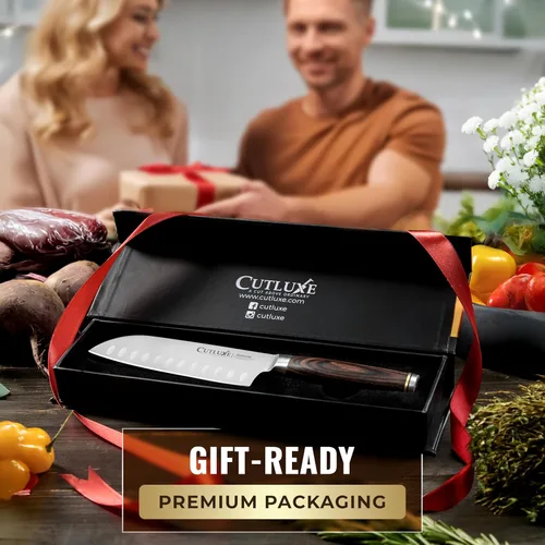Miniatura 7 de Cuchillo Santoku – Cuchillo japonés ultra afilado de 5 pulgadas para carne y verduras para picar, hoja de acero inoxidable de alto carbono, mango