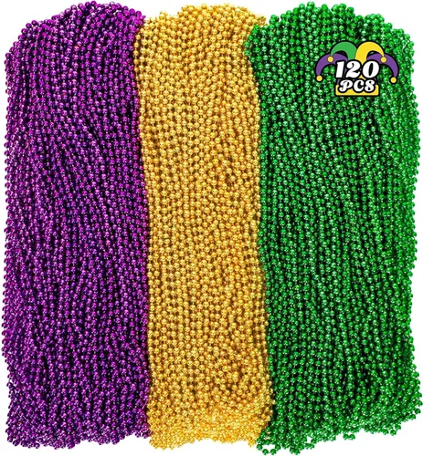 Miniatura 9 de Huskein 120 accesorios de Mardi Gras, collar de cuentas de 33 pulgadas, cuentas de Mardi Gras, collar de cuentas negras, cuentas a granel para Negro