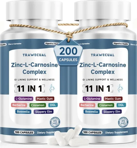 Miniatura 9 de Zinc L Carnosine Complex 85 mg, suplemento de apoyo para la salud digestiva e intestinal 11 en 1, con mezcla calmante de extracto de hierbas