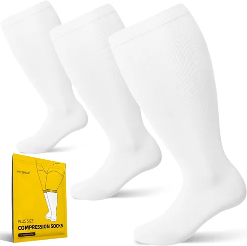 Paquete de 3 calcetines de compresión de talla grande para mujeres y hombres, medias altas hasta la rodilla de 20-30 mmHg para piernas grandes e