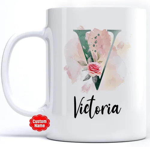 Miniatura 21 de PREZZY Taza personalizada con letra N con inicial, monograma personalizado, taza de café floral, regalos para mujeres, hombres, familiares, amigos
