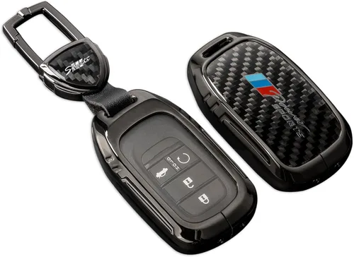 Funda para llavero Honda con llavero, protección de aleación de zinc de fibra de carbono real compatible con 2022 2023 Accord Civic HR-V CR-V Pilot