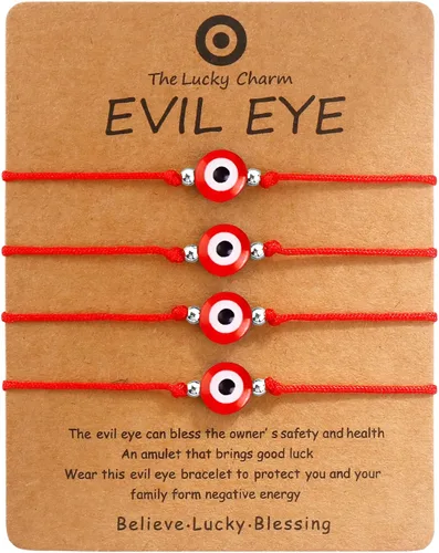 Miniatura 9 de SUMMER LOVE Paquete de Pulseras de Mal de Ojo Juego de 4 Tobilleras Cordón Negro Rojo Protección de la Suerte Pulseras Ajustables Hechas a Mano