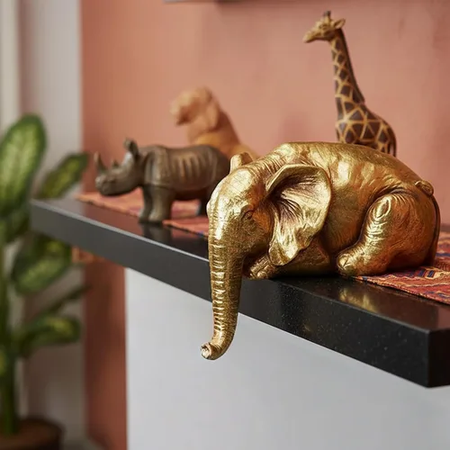 Miniatura 5 de Braxio Estatua de elefante para decoración del hogar, escultura abstracta de elefante dorado de resina para estantes, escritorio, mesa, oficina
