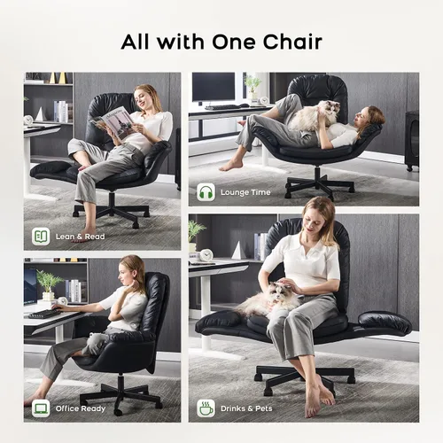 Miniatura 3 de amseatec Silla Criss Cross con reposabrazos y ruedas para sentarse con las piernas cruzadas, cómoda silla de escritorio giratoria ajustable
