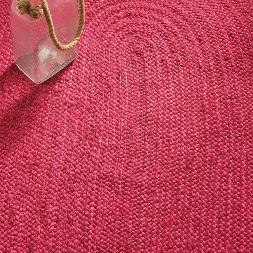 Miniatura 5 de SAFAVIEH Alfombra redonda de 3 pies, colección de fibra natural, rosa fucsia y marrón natural, yute hecho a mano, diseño de borde trenzado (NF801C)