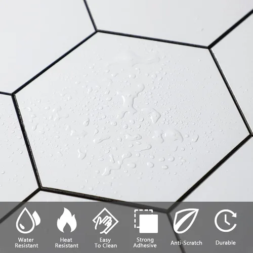Miniatura 5 de Protector contra salpicaduras hexagonal blanco de despegar y pegar - Azulejo de pared de cerámica sintética, compuesto de aluminio tipo panal