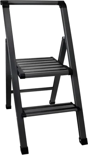 Miniatura 8 de Escalera plegable de 1 escalón, decorativa, de aluminio moderno y hermoso, ligero, perfil ultra delgado, peldaños antideslizantes, resistente
