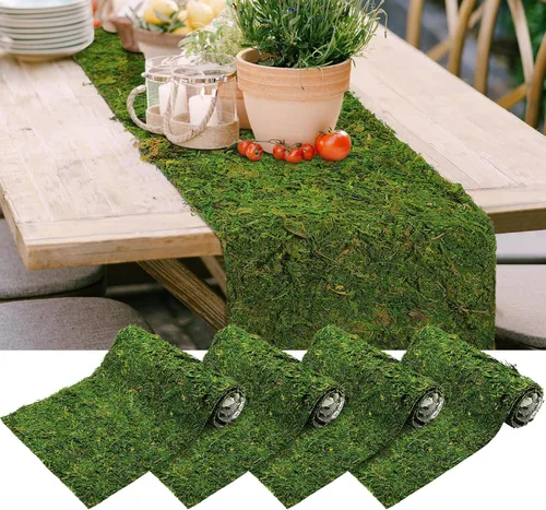 Miniatura 7 de Jutom 2 rollos de camino de mesa de musgo seco de 12 x 40 pulgadas, hoja preservada, verde artificial para manualidades, fiestas, bodas, decoración